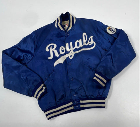 Vintage 80s Kansas City Royals MLB Satin Bomber Jacket Snap Front Sz L