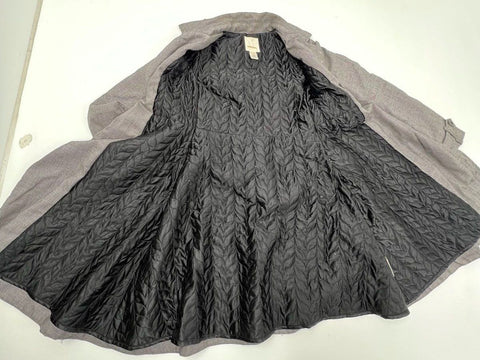 Diesel Women's Gray Houndstooth Wool Blend A-Line Trench Coat Quilted Lined XXS