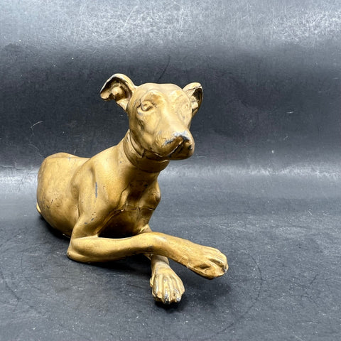 Vintage Cast Metal Whippet Greyhound Dog Figurine Statue 5.5" Brass Tone