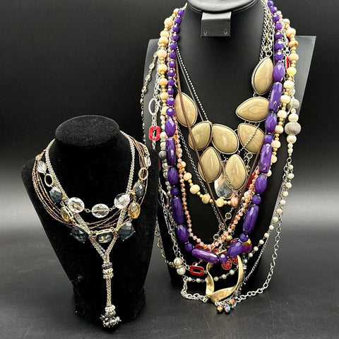 Fashion Jewelry Statement Necklace Lot Beaded Multi-Strand Bib Rhinestone 13pc