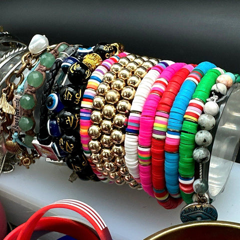 Mixed Costume Jewelry Lot Bangles Beaded Sports Charms Evil Eye Fashion 45pc