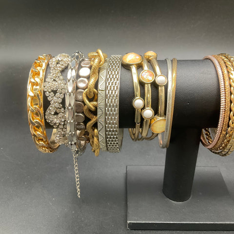 Fashion Costume Jewelry Lot 28pc Bangles Cuffs Rhinestone Gold Silver Tone