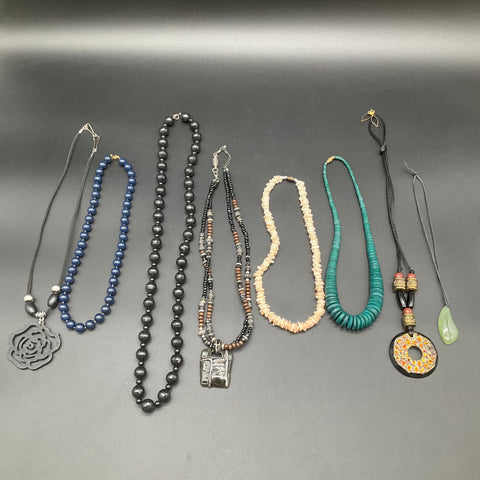 Eclectic Boho Costume Jewelry Lot of 8 Necklaces Beaded Shell Pendant Styles