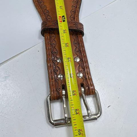 Vintage 70s Custom Tooled Leather Weightlifting Belt Big Jake Double Prong Sz XL