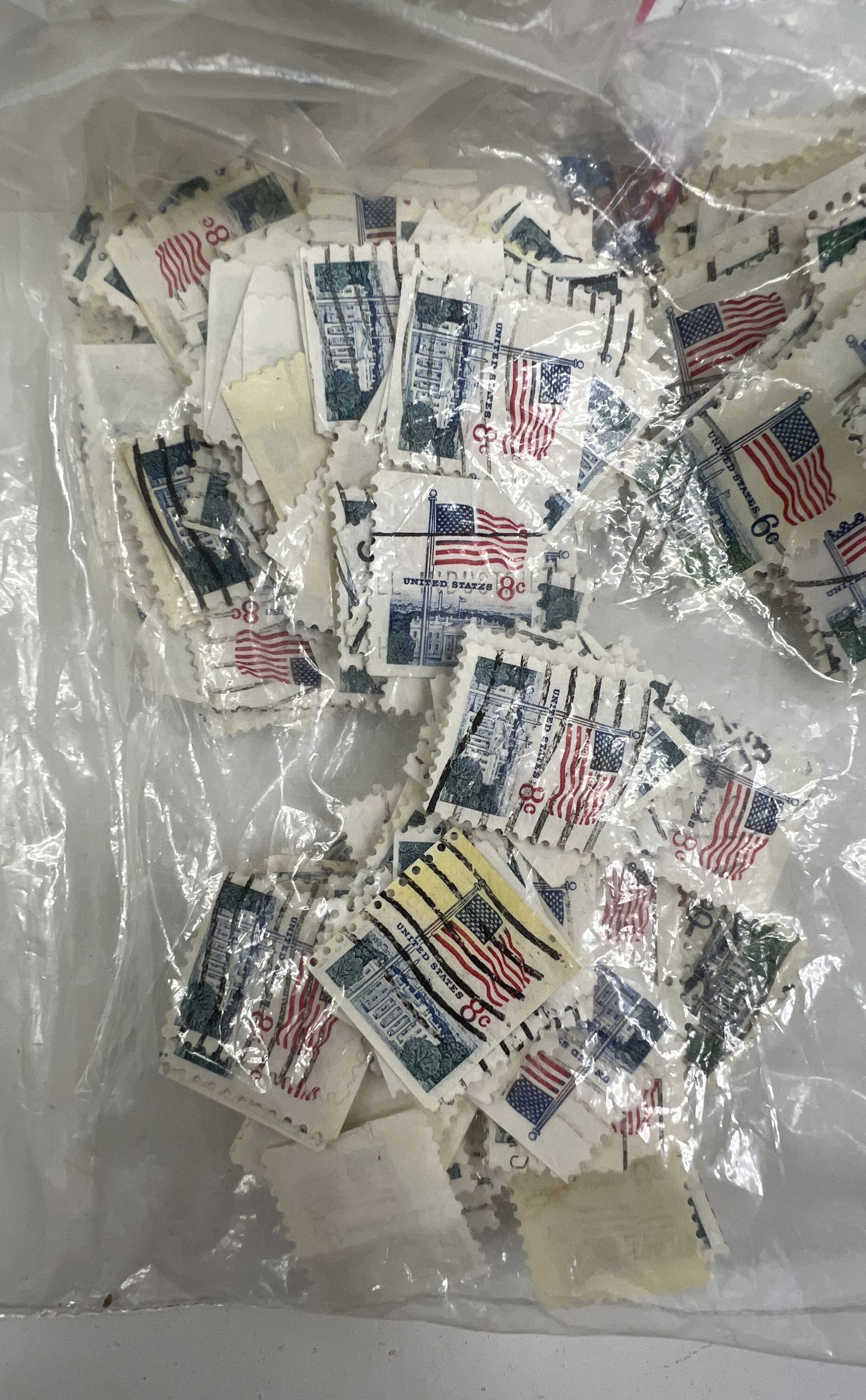 Large Lot Vintage US Postage Stamps Used Cancelled Off Paper Flag Designs Craft