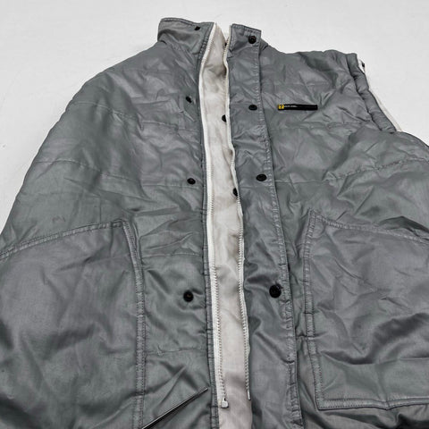 Vintage 90s Guess Men's Gray Quilted Puffer Vest Mock Neck Snap Front Size L