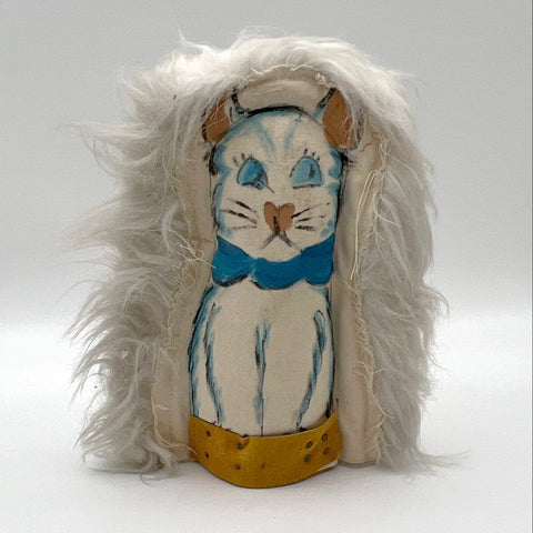 Carnival Game Cat Folk Art Figurine Painted Canvas & Faux Fur 12 Inch Wood Base