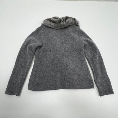 ett:twa Anthropologie Gray Faux Fur Collar Cardigan Sweater Jacket Women's S