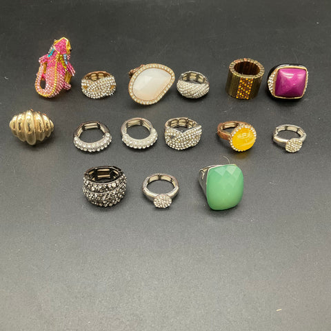 Fashion Statement Rings Jewelry Lot of 14 Stretch Style Rhinestone Pave Bands