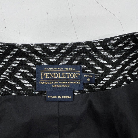 Pendleton Women's Black Geometric Cotton Button Front Jacket Sz 6 Petite NWT
