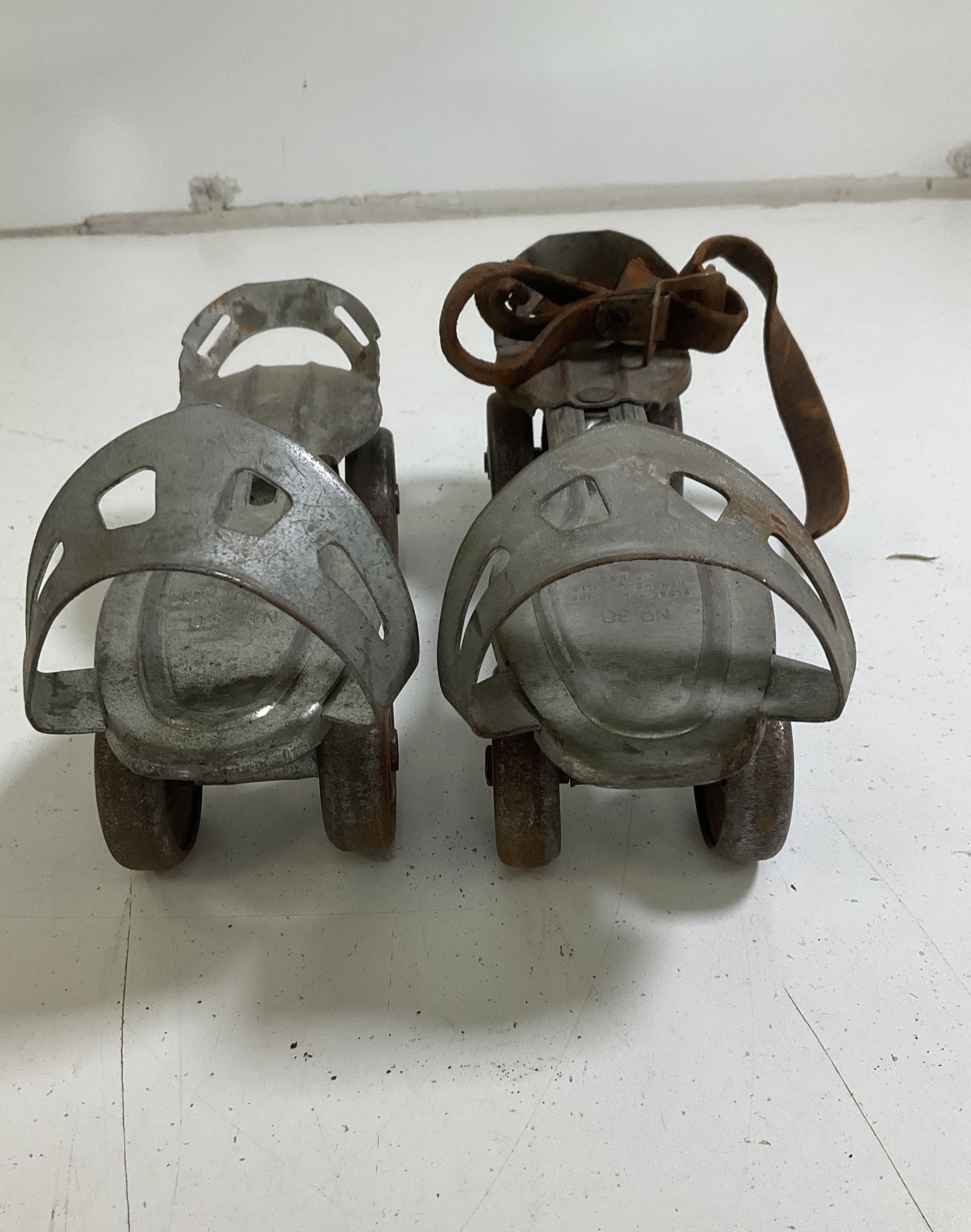Vintage Lot of 2 Chicago & Globe Metal Clamp-On Roller Skates Mid-Century