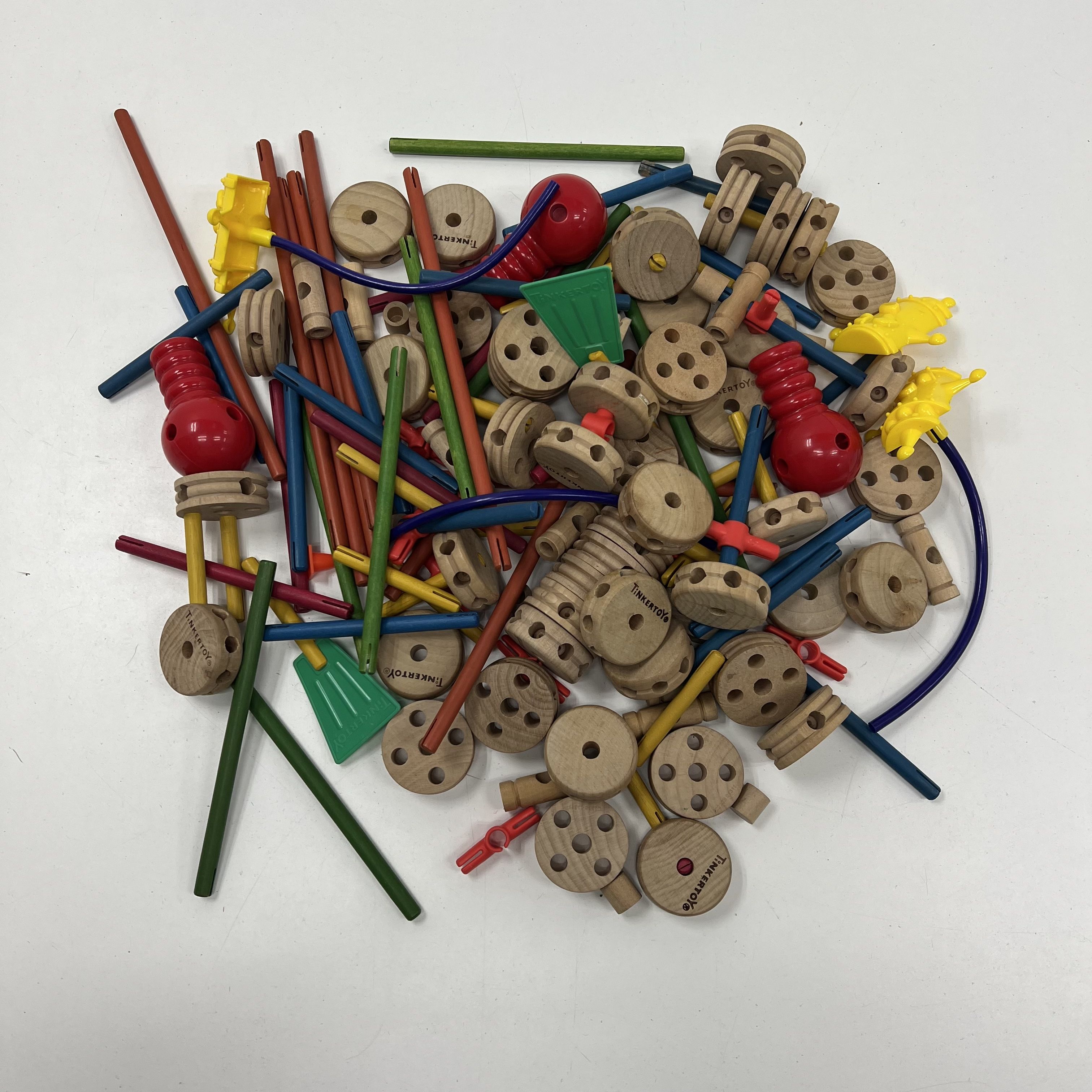 Vintage Tinkertoy Lot Wood & Plastic Pieces Mixed Construction Building Set