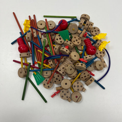 Vintage Tinkertoy Lot Wood & Plastic Pieces Mixed Construction Building Set