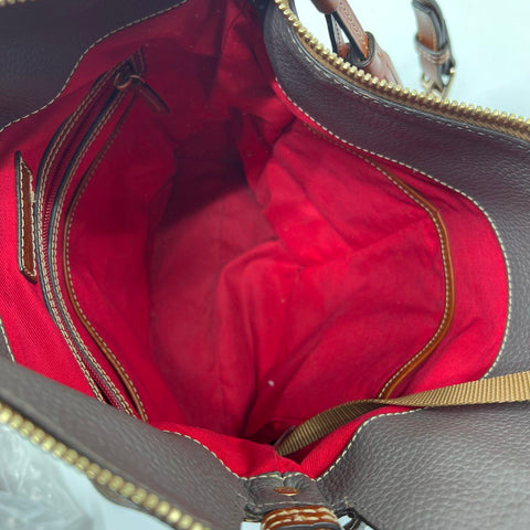 Dooney & Bourke Taupe Pebbled Leather Tassel Crossbody Bag Gold Hardware