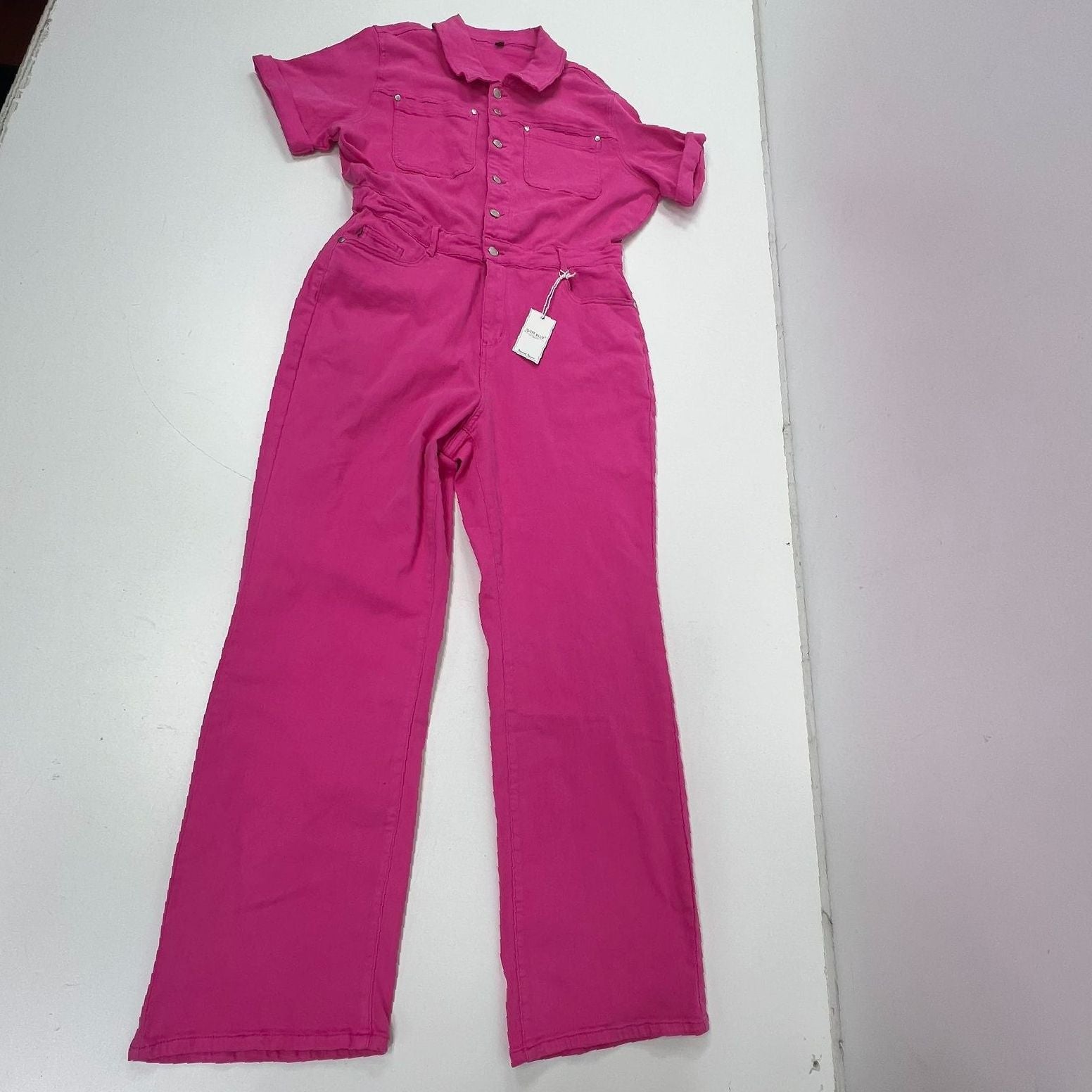 Judy Blue Garment Dyed Utility Flare Jumpsuit Hot Pink Women's Size 2XL NWT