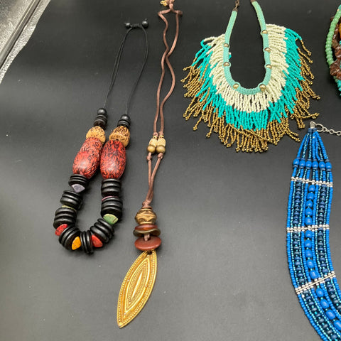 Boho Fashion Jewelry Lot of 8 Necklaces Beaded Statement Bib Tribal Style