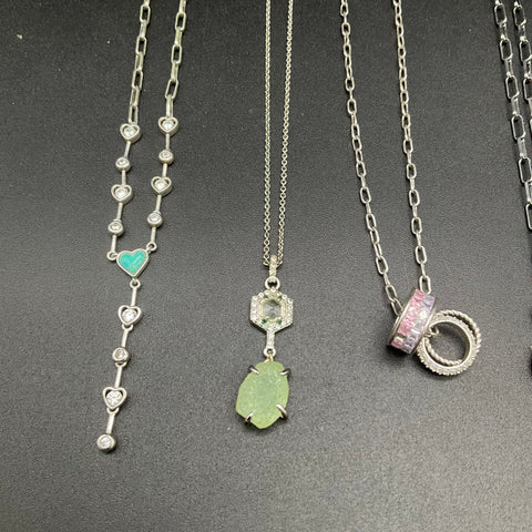 Bomb Party Fashion Jewelry Necklace Lot of 5 Floral Heart Pave Stone Designs