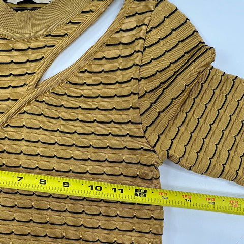 Paola Bernardi Women's Mustard Yellow Striped Ribbed Cutout Knit Top Size M