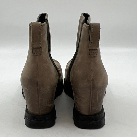 Sorel Joan of Arctic Wedge III Chelsea Taupe Leather Ankle Boots Size 7