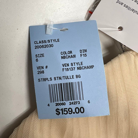 David's Bridal Women's NWT F15137 Formal Gown Champagne Strapless Tulle Sz 6