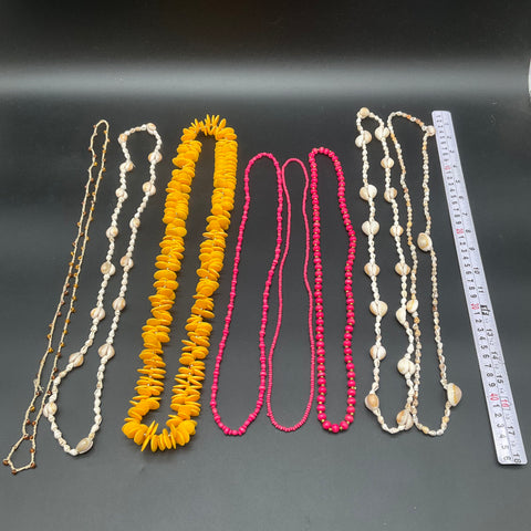 Coastal Boho Jewelry Lot of 8 Shell Beaded Yellow Disc Necklaces Vintage Modern