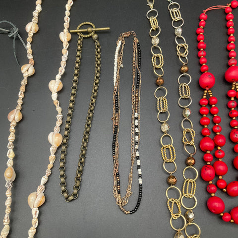 Costume Jewelry Lot of 9 Necklaces Vintage & Modern Shell Beaded Statement