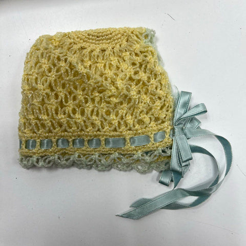 Vintage Handmade Baby Knit Crochet Layette Set Yellow Blue Soakers NOS Box