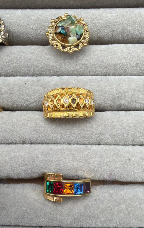 Vintage Costume Rings Lot of 6 Statement Cocktail Bands Adjustable Size 7