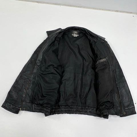 Vintage 90s LeWorld Men's Leather Bomber Jacket Black Patchwork Size L