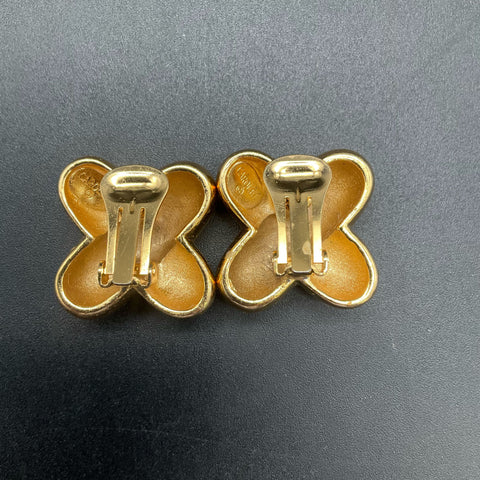 Carolee Vintage Gold Tone Clip Earrings & Silver Tone Black Stone Necklace