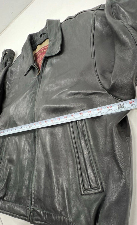 Vintage 90s Couture Genuine Black Leather Bomber Jacket Elastic Waist Sz XL