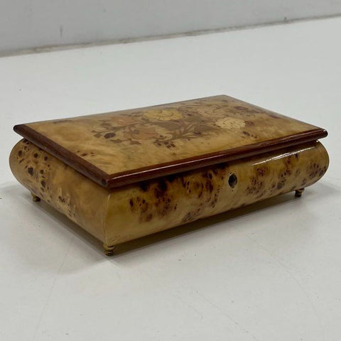 Vintage Italian Inlaid Wood Music Jewelry Box Floral Motif Sorrento Style 10"