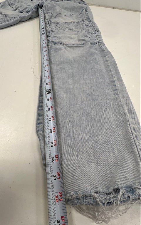 True Religion Men's Rocco Relaxed Skinny Light Wash Distressed Moto Jeans Sz 33