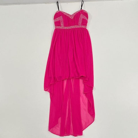 VTG Y2K Junior's City Triangles Hot Pink Beaded Hi-Lo Homecoming Dress - Size 9