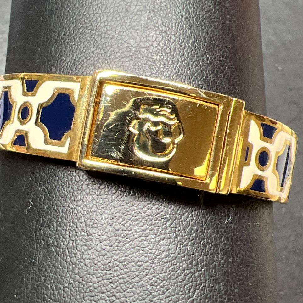 Spartina 449 Daufuskie Island SC Blue White Enamel Hinged Bangle Bracelet