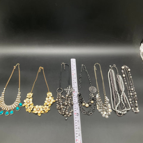 Statement Fashion Necklace Jewelry Lot 7pc Floral Faux Pearl Teal Stone Gold