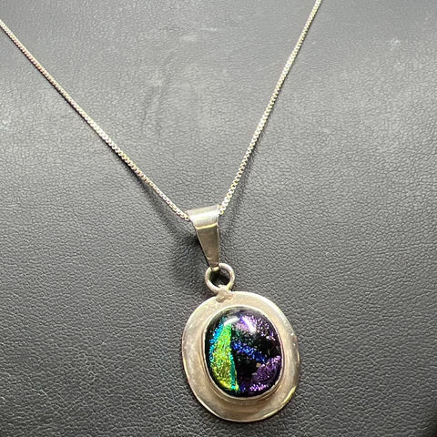 Sterling Silver Infused Glass Pendant Necklace 8.14g