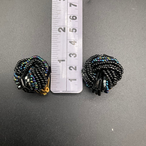 Vintage Iridescent Black Seed Bead Multi-Strand Necklace Earring Set Demi Parure