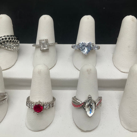 Fashion Costume Jewelry Lot of 9 Silver Tone Rings Various Styles Sizes