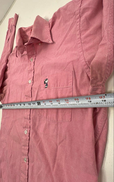 Vintage 90s Peanuts Men's Pink Button Down Snoopy Shirt Sz 14.5 32/33