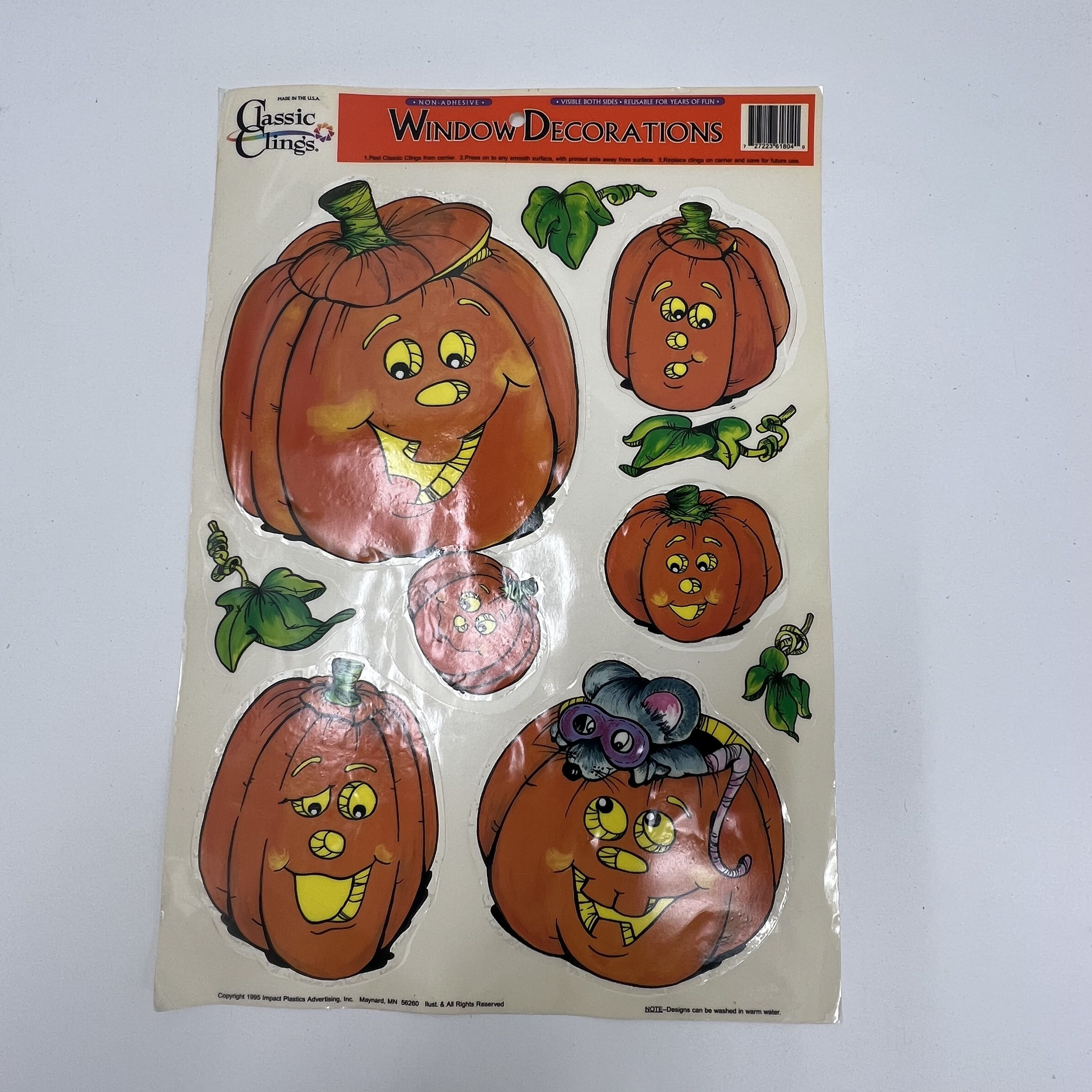 Lot of Seven Vintage Halloween Window Clings Nostalgia Pumpkins Ghosts Fall