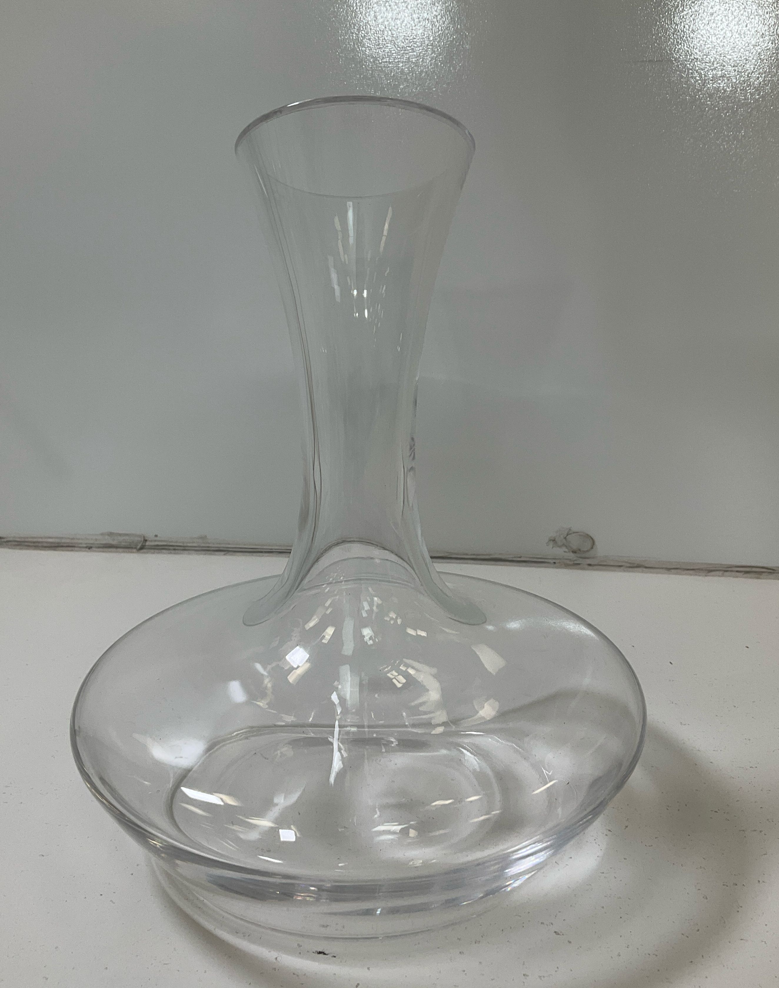 Denizli Signed Clear Glass Squat Wine Decanter Carafe Slanted Mouth Bore