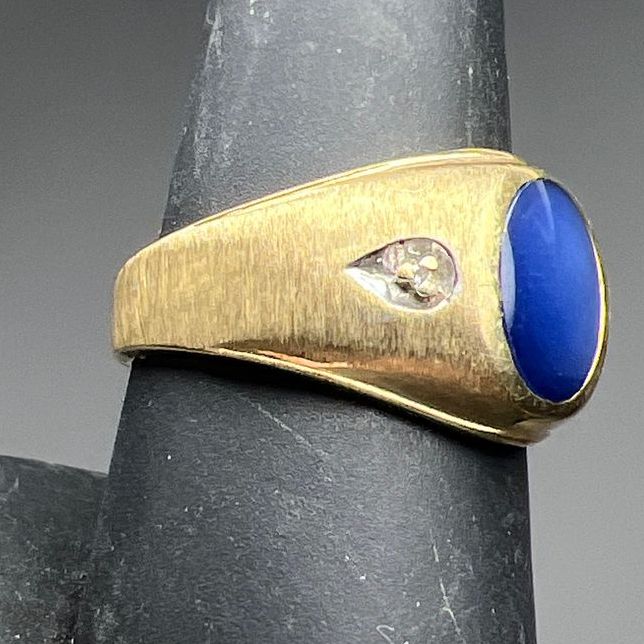 Dason 10K Yellow Gold Blue Cat's Eye Gemstone Accent Ring Size 9 4.95g