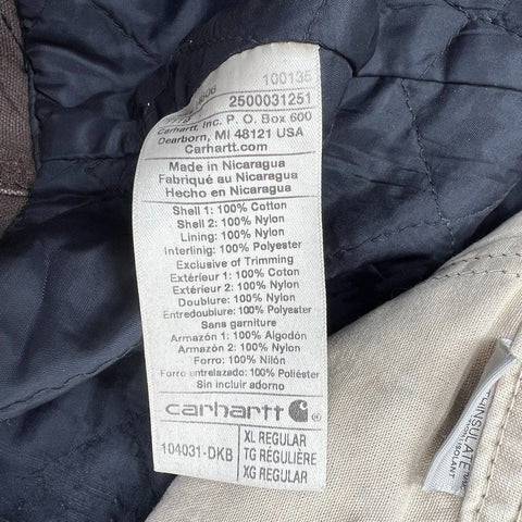 Carhartt Men's Brown Distressed Duck Canvas Insulated Bib Overalls Workwear XL