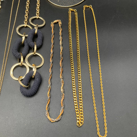 Vintage & Modern Costume Jewelry Lot 11 Necklaces INC Gold Tone Faux Pearl Blue