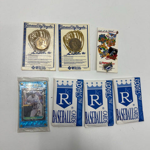 Frank White Auto Card Lot + 1998 Royals Packs & 1993 Pin Memorabilia