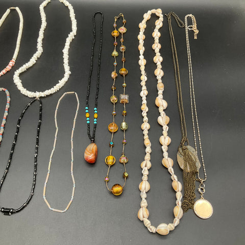 Vintage to Modern Costume Jewelry Lot of 15 Necklaces Shell Beaded Pendant