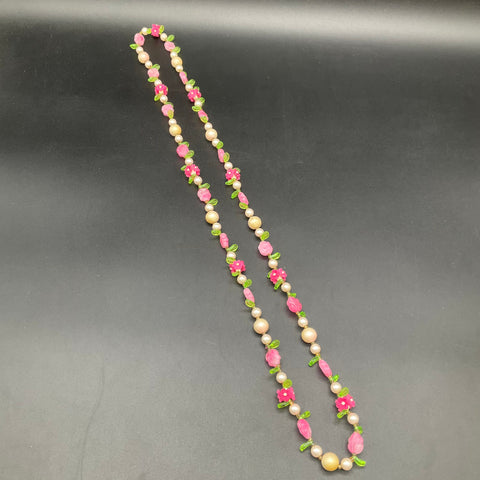 Vintage 1960s Pink Molded Bead Floral Faux Pearl Necklace Jewelry Lot of 2
