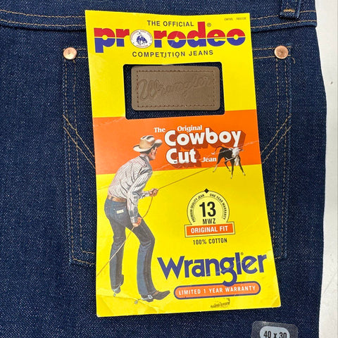 Vintage Wrangler 13MWZ Cowboy Cut Original Fit Indigo Jeans Sz 40x30 NWT