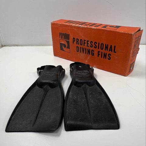 Vintage Dacor Turbo-Fin Mini Scuba Diving Fins Black Rubber With Farallon Box